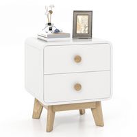 Costway - 1 PCS Nightstand Mid Century Modern Bedside Table with 2 Drawers Solid Rubber Wood Legs... - Large Front