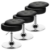 Costway Set of 3 Adjustable Metal Vanity Stool 360° Swivel Storage Makeup Chair with  Tray - Black - Large Front
