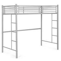 Costway Twin Size Loft Bed Heavy Duty Metal Loft Bed Frame with Safety Guardrail - Silver - Large Front