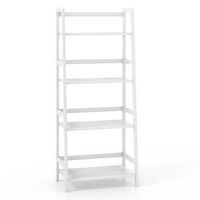 Costway Multifunctional 4 Shelf Bamboo Bookcase Ladder Plant Flower Stand Rack Storage - White - Large Front