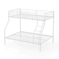 Costway Twin over Full Metal Bunk Bed with Inclined Ladder Safety Guardrail, Slat Support - White - Large Front