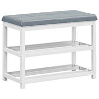 Costway - 2-Tier Wooden Shoe Rack Bench w/Padded Seat for Entryway Bedroom - White - Large Front