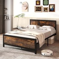 Costway Full Size Metal Bed Frame with Headboard & Footboard Metal Slats Support - Brown - Large Front