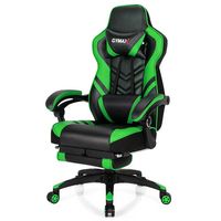 Costway - Adjustable Gaming Chair with Footrest - Green and Black - Large Front