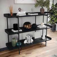 Martha Stewart - Emmett Display Bookcase with Vertical Steel Posts - Black Wood Grain/Oil Rubbed ... - Large Front