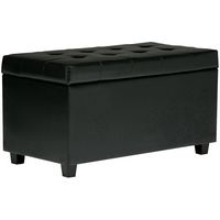 Simpli Home - Cosmopolitan Rectangular Wood / Faux Leather Ottoman With Inner Storage - Midnight ... - Large Front