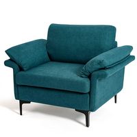 Costway - Modern Fabric Accent Armchair Upholstered Single Sofa w/ Metal Legs - Peacock Blue - Large Front