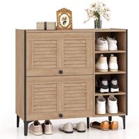 Costway - Shoe Storage Cabinet with Flip Doors Adjustable and Removable Shelves for Entryway - Oak - Large Front