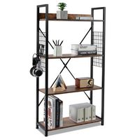 Costway - 4 -Tier Industrial Bookshelf Open Storage Bookcase Display Shelf for Home Office - Coffee - Large Front