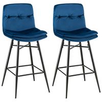 Costway Set of 2 Velvet Bar Stools Bar Height Kitchen Dining Chairs with Metal Legs - Blue - Large Front