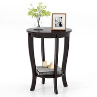 Costway 2-Tier End Table 18'' Round Compact Sofa Side Nightstand with Storage Shelf - Espresso - Large Front