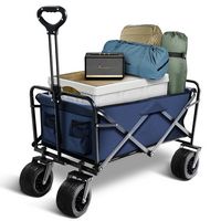 Bestier Heavy-Duty Wagon Cart with Adjustable Handlebar Bottle Holders & Storage Pocket - Blue - Large Front