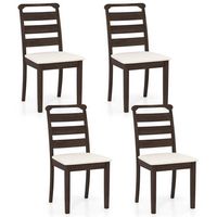 Costway Modern Dining Chair Set of 4 Upholstered Farmhouse Chairs with Rubber Wood Frame - Brown ... - Large Front