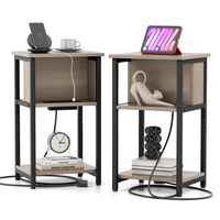 Costway 2 PCS Nightstand 3-Tier End Table with Charging Station USB Ports & Power Outlets - Grey ... - Large Front
