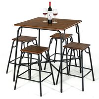 Costway 5PCS Bar Table Set Counter Height Dining Set w/ 4 Stools - Rustic Brown/Black - Large Front