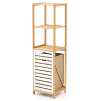 Costway - Tilt-Out Laundry Hamper with 3-Tier Shelf Removable Liner Lightweight Design - Natural/... - Large Front