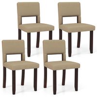 Costway Wooden Dining Chair Set of 4 with Acacia Wood Frame Padded Seat & Back Home - Beige+Brown - Large Front
