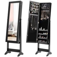 Costway - Jewelry Mirrored Cabinet Armoire Organizer Storage Box w/ Stand Christmas Gift - Black - Large Front