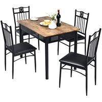 Costway 5PCS Dining Set Metal Table & 4 Chairs Kitchen Breakfast Furniture - Black - Large Front