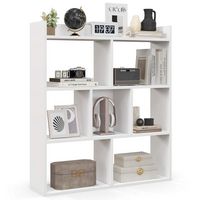 Costway - 1 PCS 7-cube Bookcase Open Storage Shelf with Anti-tipping Kits for Living Room - White - Large Front