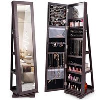 Costway - 360° Rotatable Jewelry Cabinet Armoire 2-in-1 Lockable Mirrored - Dark Brown - Large Front