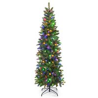 Costway - 6FT Pre-Lit Hinged Artificial Christmas Tree w/ 648 Tips & 270 Multicolor Lights - Green - Large Front