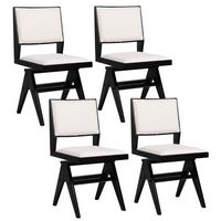 Costway Mid Century Modern Dining Chairs Set of 4 Faux Shearling Upholstered Dinner Chairs - Blac... - Large Front