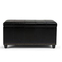 Simpli Home - Amelia 34 inch Wide Transitional Rectangle Storage Ottoman Bench in Faux Leather - ... - Large Front