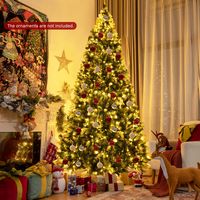 Costway - 9ft Pre-lit Snowy Christmas Tree 2058 Tips with Pine Cones & Red Berries - Green - Large Front