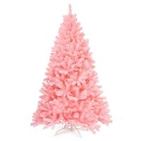 Costway - 6Ft Hinged Artificial Christmas Tree Full Fir Tree New PVC with Metal Stand - Pink - Large Front