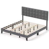 Costway King Size Bed Frame Modern Linen Fabric Upholstered Platform Bed with Headboard - Gray - Large Front
