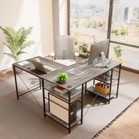 Bestier 55inch Gaming Desk L-shaped Desk Office Computer Desk - Gray - Large Front