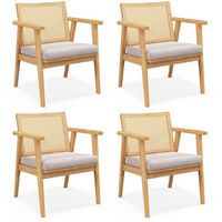 Costway Mid Century Modern Accent Chairs Set of 4 with Breathable Rattan Back Dining Room - Natural - Large Front