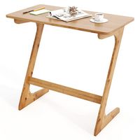 Costway Bamboo Sofa Side Table Z-Shaped Spacious Tabletop Space-Saving TV Snack Tray - Natural - Large Front