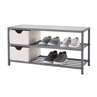 TRINITY - 3-Tier Shoe Bench w/ Baskets | - Slate Gray - Large Front