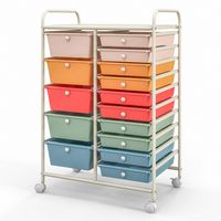 Costway - 15 Drawer Rolling Storage Cart Scrapbook Paper Office School Organizer - Multicolor - Large Front
