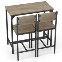 Costway 3 PCS Bar Table & Chair Set Kitchen Table with 2 Bar Stools for Small Space - Gray - Large Front