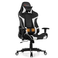Costway - Racing Massage Gaming Chair with Lumbar Support - White + Black - Large Front