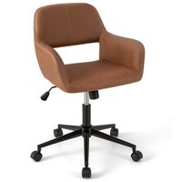 Costway Leathaire Home Office Chair with Ergonomic Backrest Padded Armrests Casters - Retro Brown - Large Front