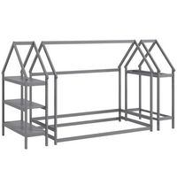 Costway Twin Size House Bed Montessori Floor Bed with Detachable Storage Shelves - Gray - Large Front