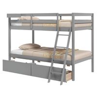 Costway Twin Over Twin Bunk Bed with 2 Storage Drawers Ladder No Box Spring Needed - Gray - Large Front