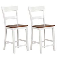 Costway Wooden Bar Stool Set of 2 Bar Chairs with LVL Rubber Wood Frame, Backrest, Footrest - White - Large Front
