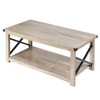 Costway 43.5'' Rustic Coffee Table Farmhouse Cocktail Table w/ Storage Shelf - Grey - Large Front