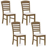 Costway Wood Dining Chairs Set of 4 Fabric Upholstered Side Chairs with Rubber Wood Frame - Brown - Large Front