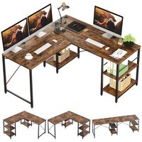 Bestier 59inch L Shaped Desk with Shelves Home Office Gaming Computer Desk - Brown - Large Front