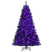 Costway - 7ft Pre-lit PVC Christmas Tree w/ 500 Purple LED Lights - Black - Large Front