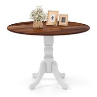 Costway 4-Person Dining Table Wooden Kitchen Table with Solid Rubber Wood Frame for Kitchen - Whi... - Large Front