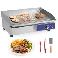 Costway - 22'' Commercial Electric Griddle 110V 2000W Flat Top Countertop Grill 122℉-572℉ - Silver - Large Front