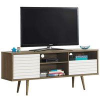 Costway - Modern TV Stand/Console Cabinet 3 Shelves Storage Drawer Splayed Leg Wood/White - Oak/W... - Large Front