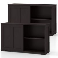 Costway Stackable Buffet Sideboard Set of 2 with Sliding Doors & Adjustable Shelf - Brown - Large Front